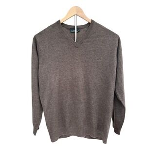 Rodd & Gunn Mens 2XL V-Neck Sweater Wool Cashmere Brown Dog Logo Long Sleeve